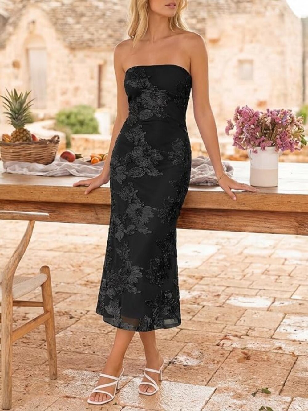 2026 Summer Strapless Floral Cocktail Wedding Guest Dress for Women